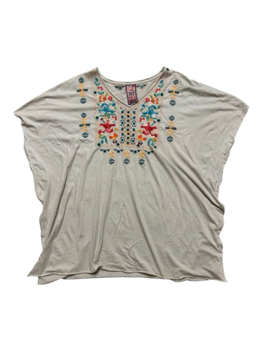 Johnny Was JWLA S Embroidered Boho Oversized Poncho Tunic Top Beige - Picture 2 of 6
